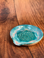 Teal & Pink Handmade Garlic Grater Dish (Stoneware)