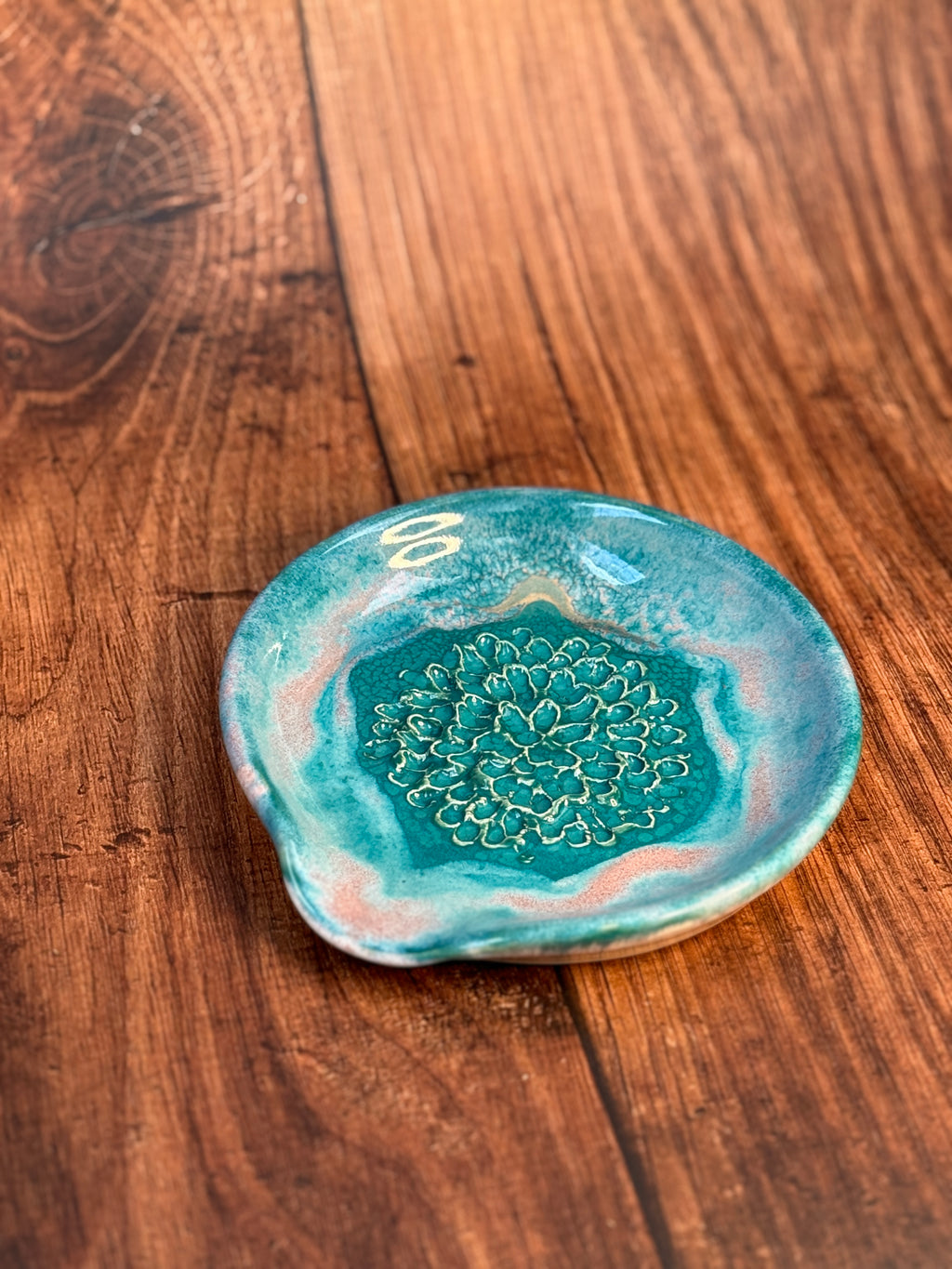 Teal & Pink Handmade Garlic Grater Dish (Stoneware)