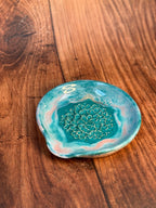 Teal & Pink Handmade Garlic Grater Dish (Stoneware)