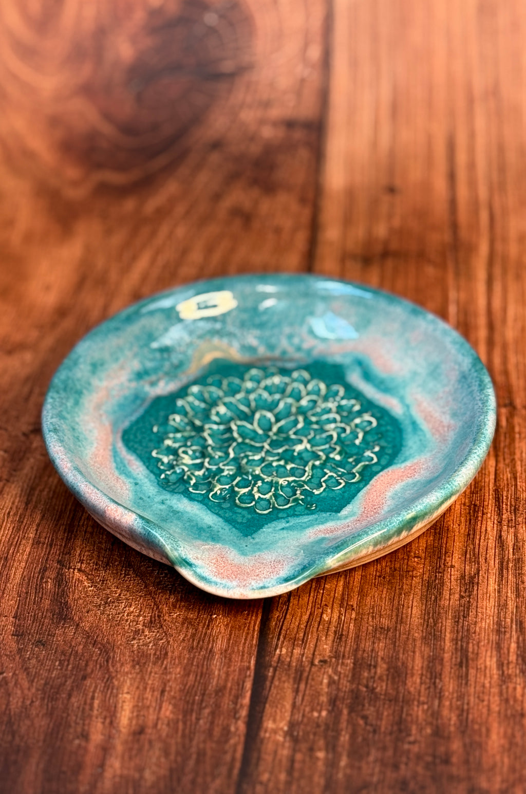 Teal & Pink Handmade Garlic Grater Dish (Stoneware)