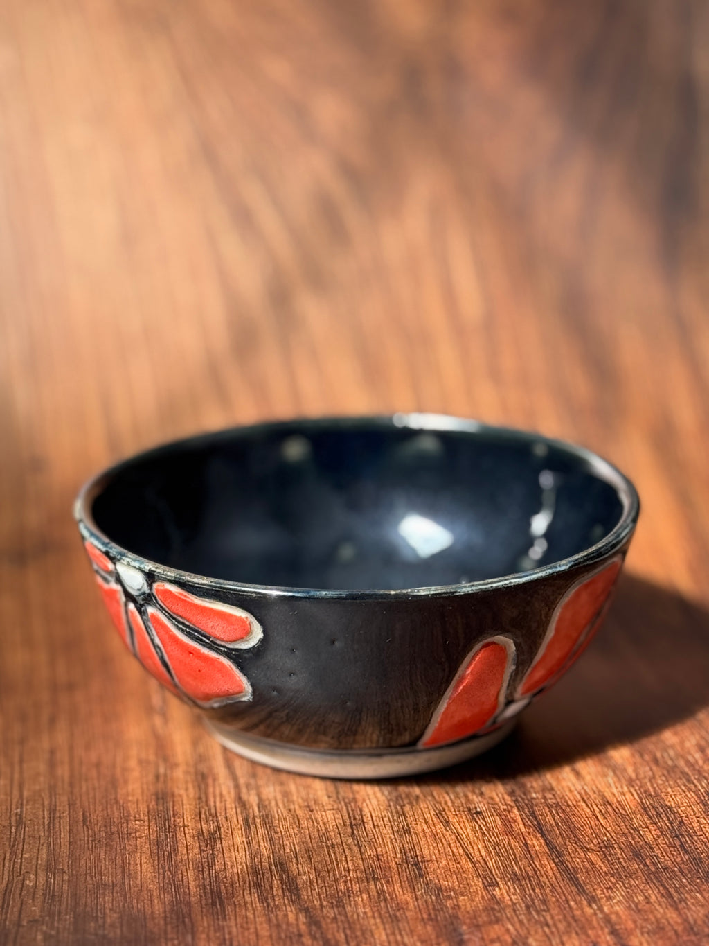Carved Floral Handmade Ceramic Bowl (Stoneware)