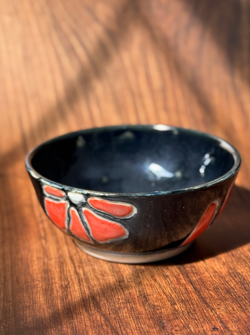 Carved Floral Handmade Ceramic Bowl (Stoneware)