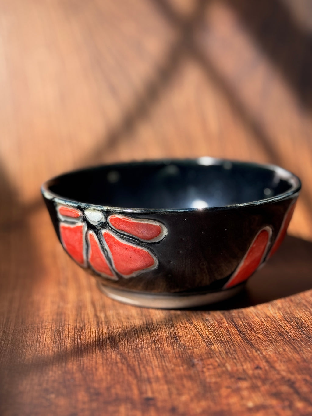 Carved Floral Handmade Ceramic Bowl (Stoneware)