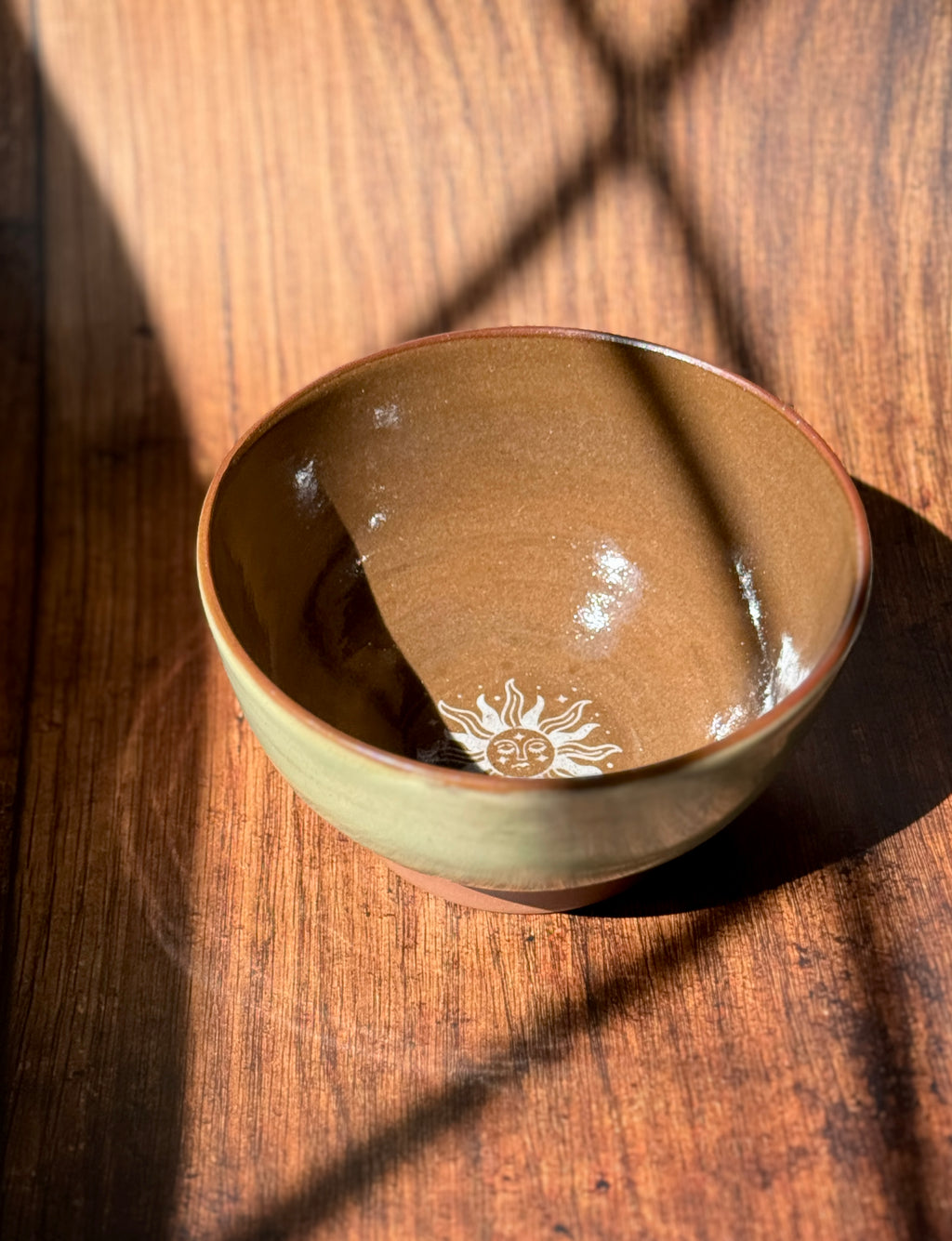 Sage Green Handmade Serving Bowl with Sun Detail (Stoneware)