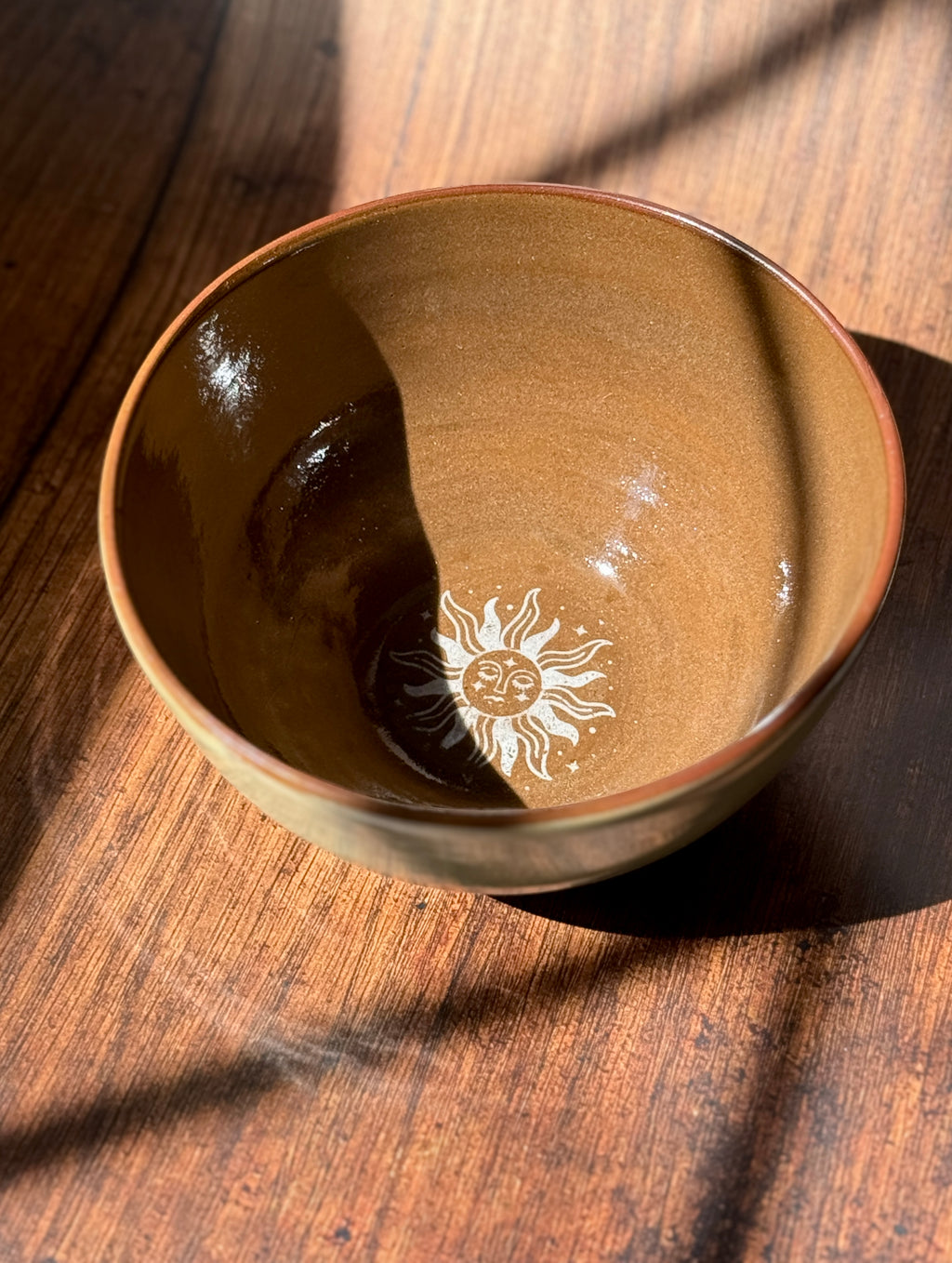 Sage Green Handmade Serving Bowl with Sun Detail (Stoneware)