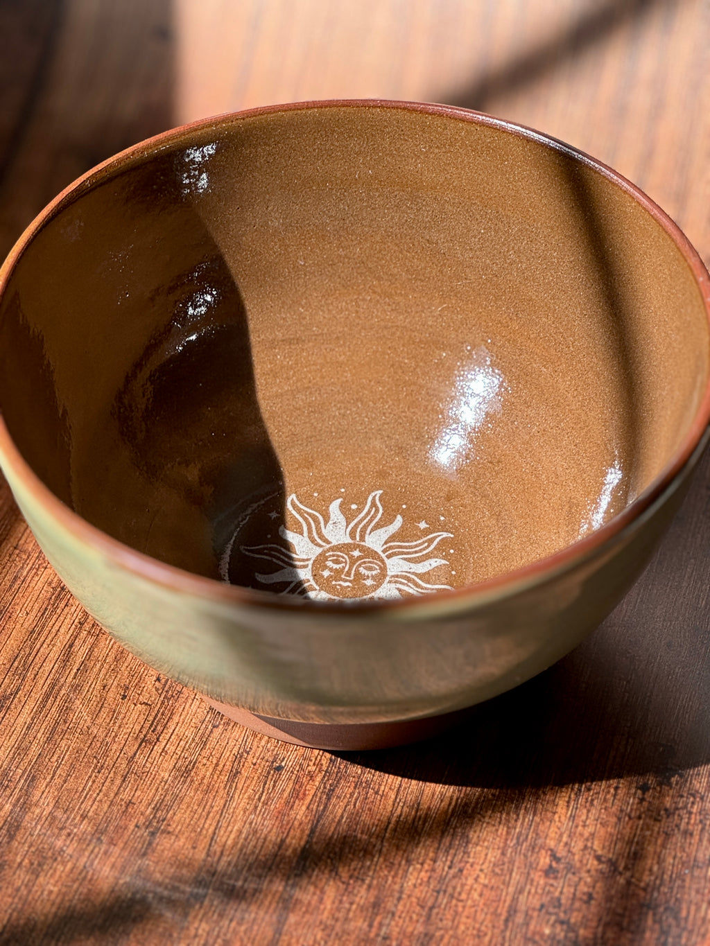 Sage Green Handmade Serving Bowl with Sun Detail (Stoneware)