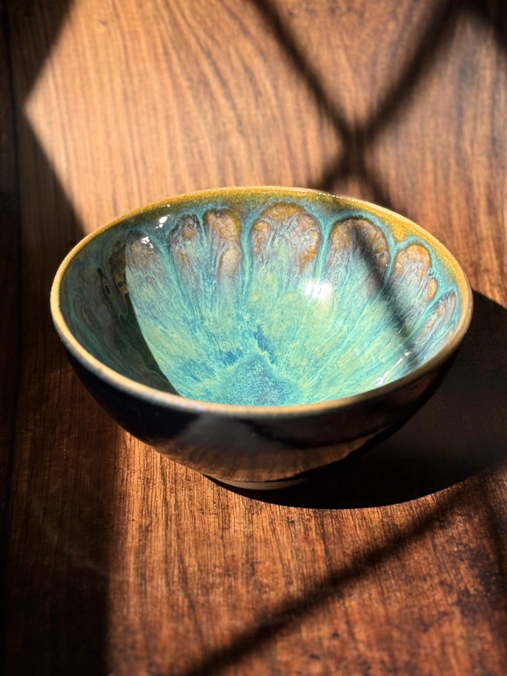 Peacock Glaze Handmade Ceramic Serving Bowl (Stoneware)