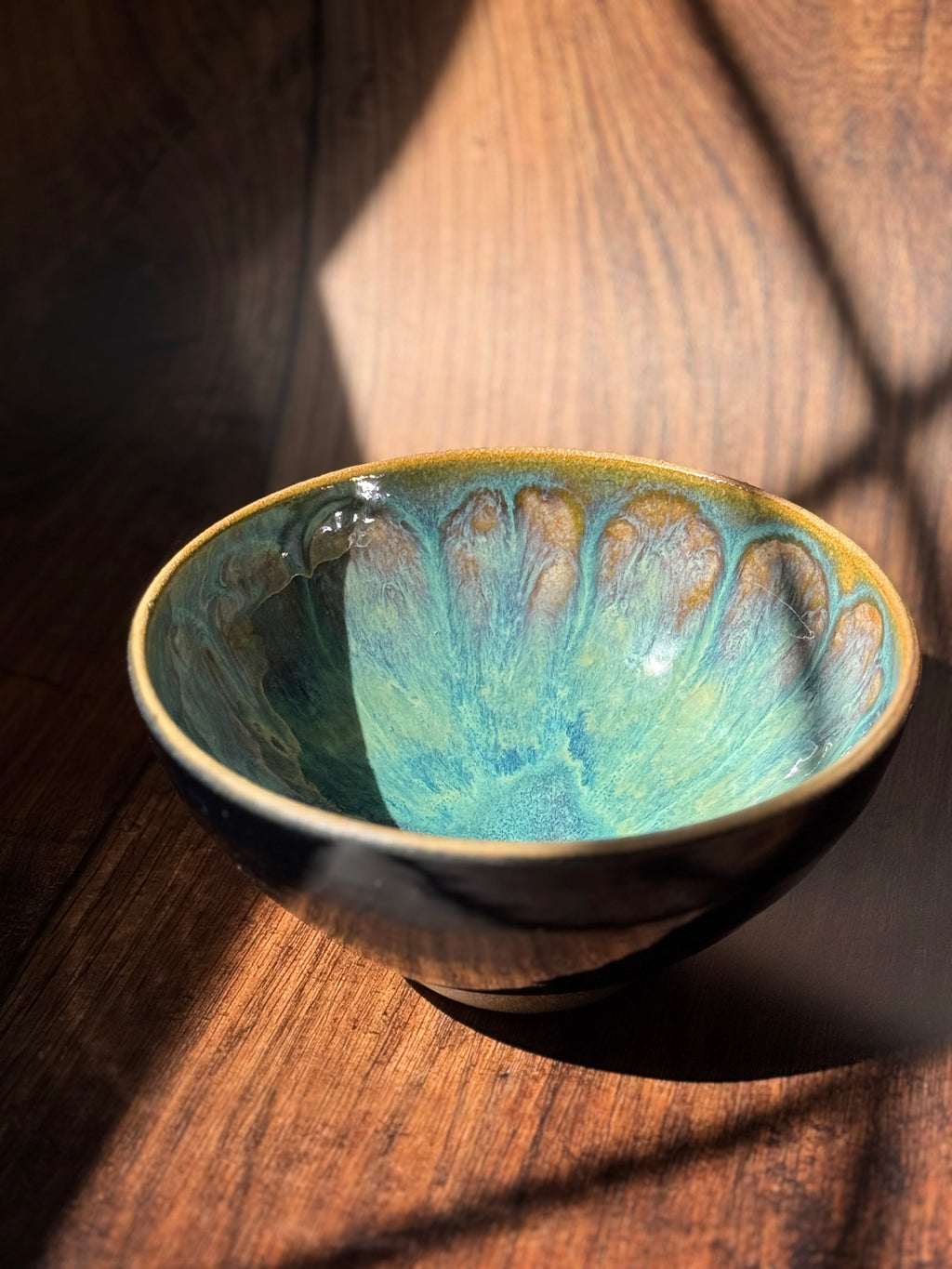 Peacock Glaze Handmade Ceramic Serving Bowl (Stoneware)