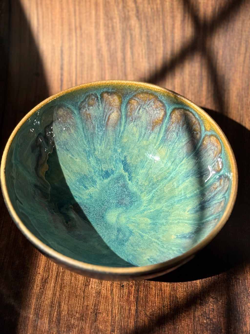 Peacock Glaze Handmade Ceramic Serving Bowl (Stoneware)