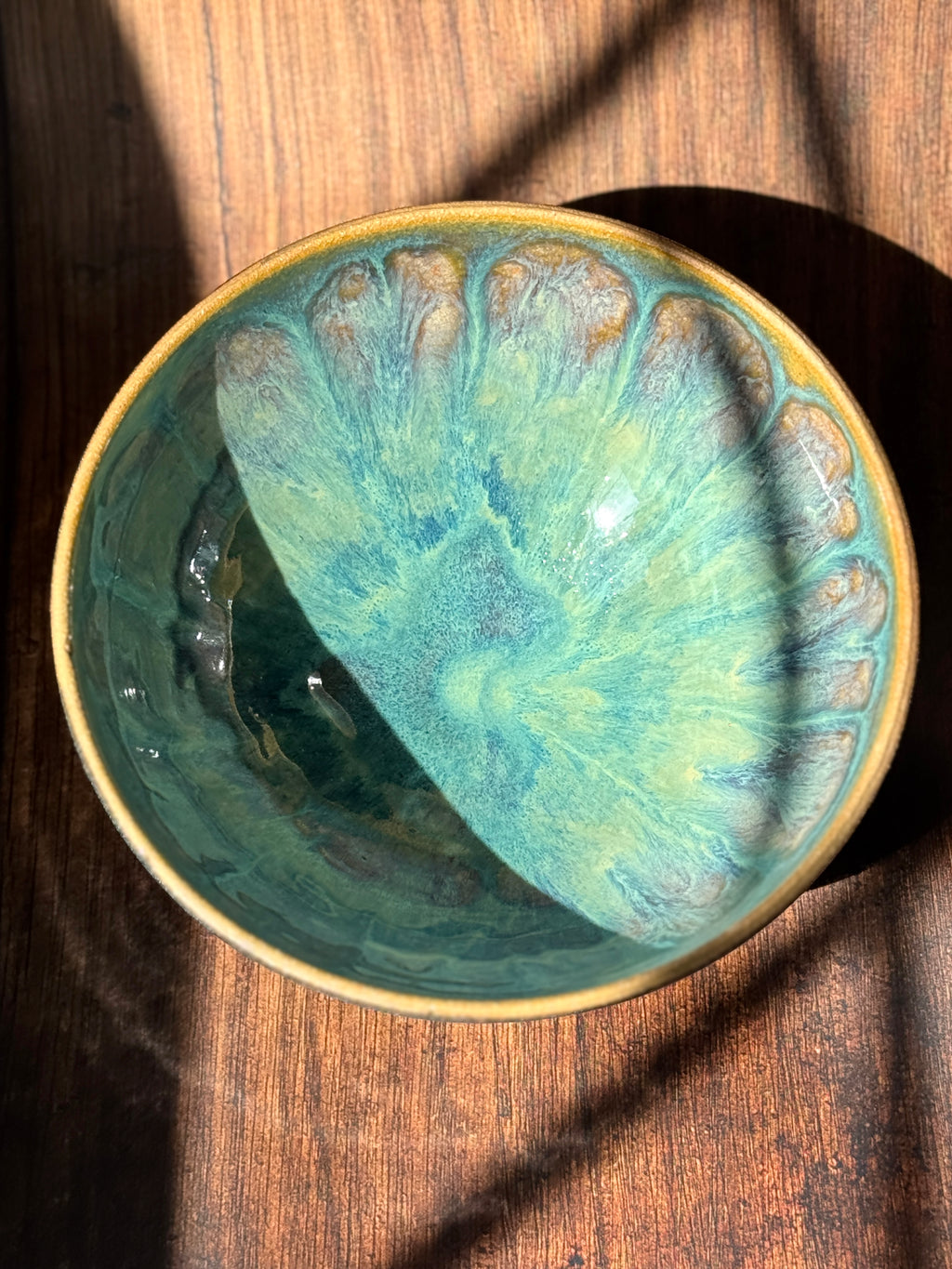 Peacock Glaze Handmade Ceramic Serving Bowl (Stoneware)