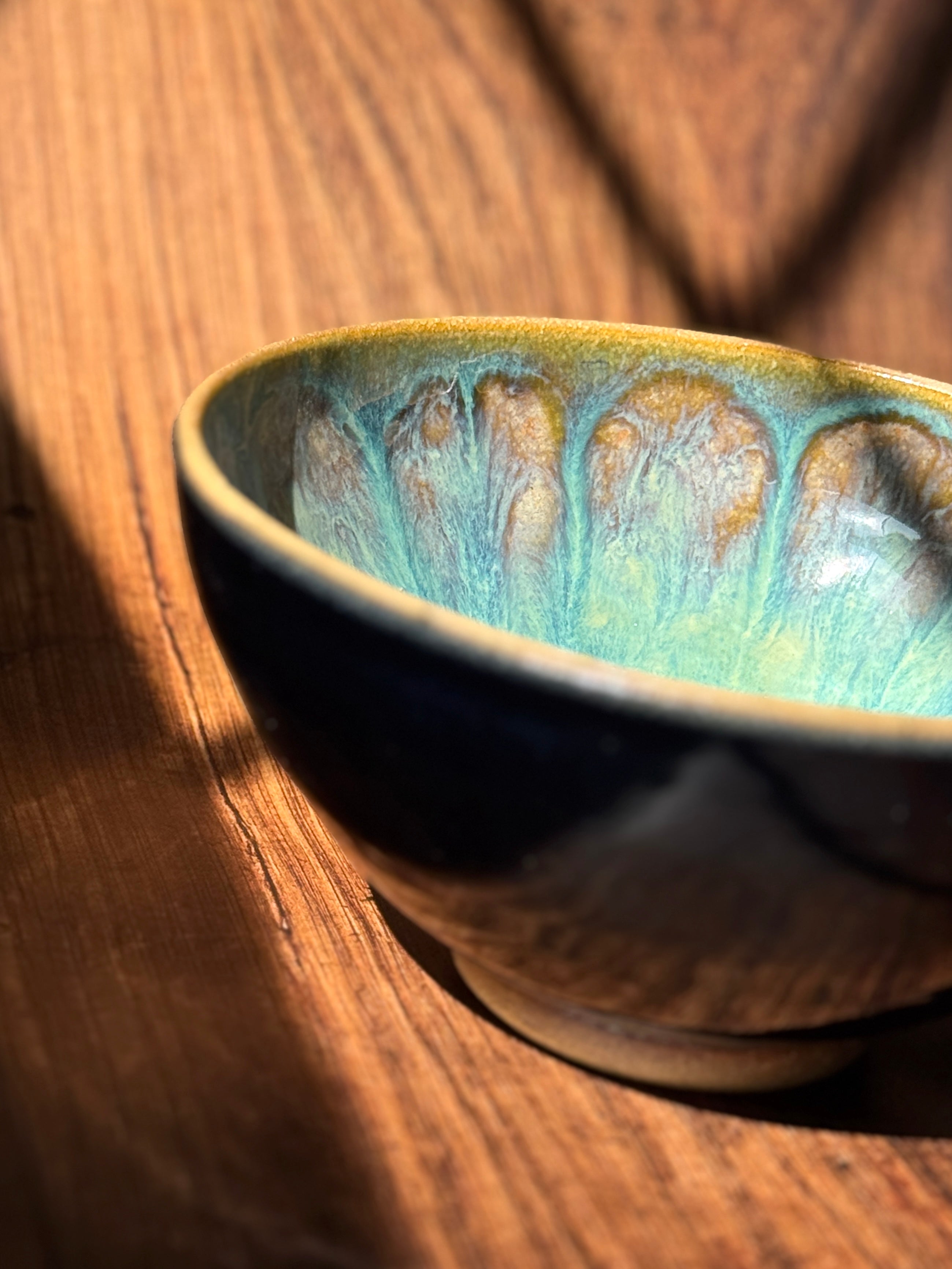 Peacock Glaze Handmade Ceramic Serving Bowl (Stoneware)
