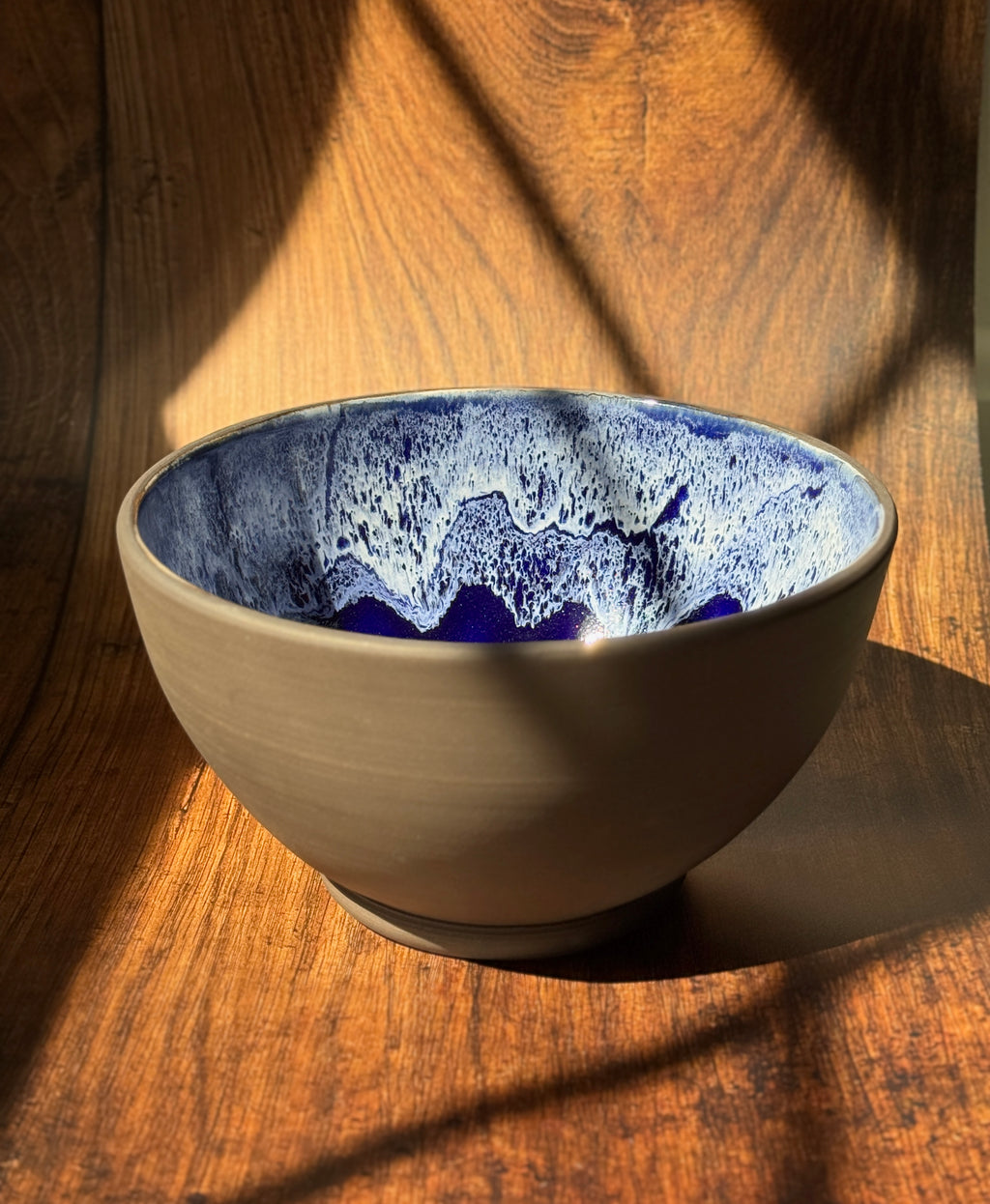 Large Handmade Ceramic Salad Bowl with Cobalt Interior (Stoneware)