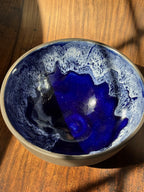 Large Handmade Ceramic Salad Bowl with Cobalt Interior (Stoneware)