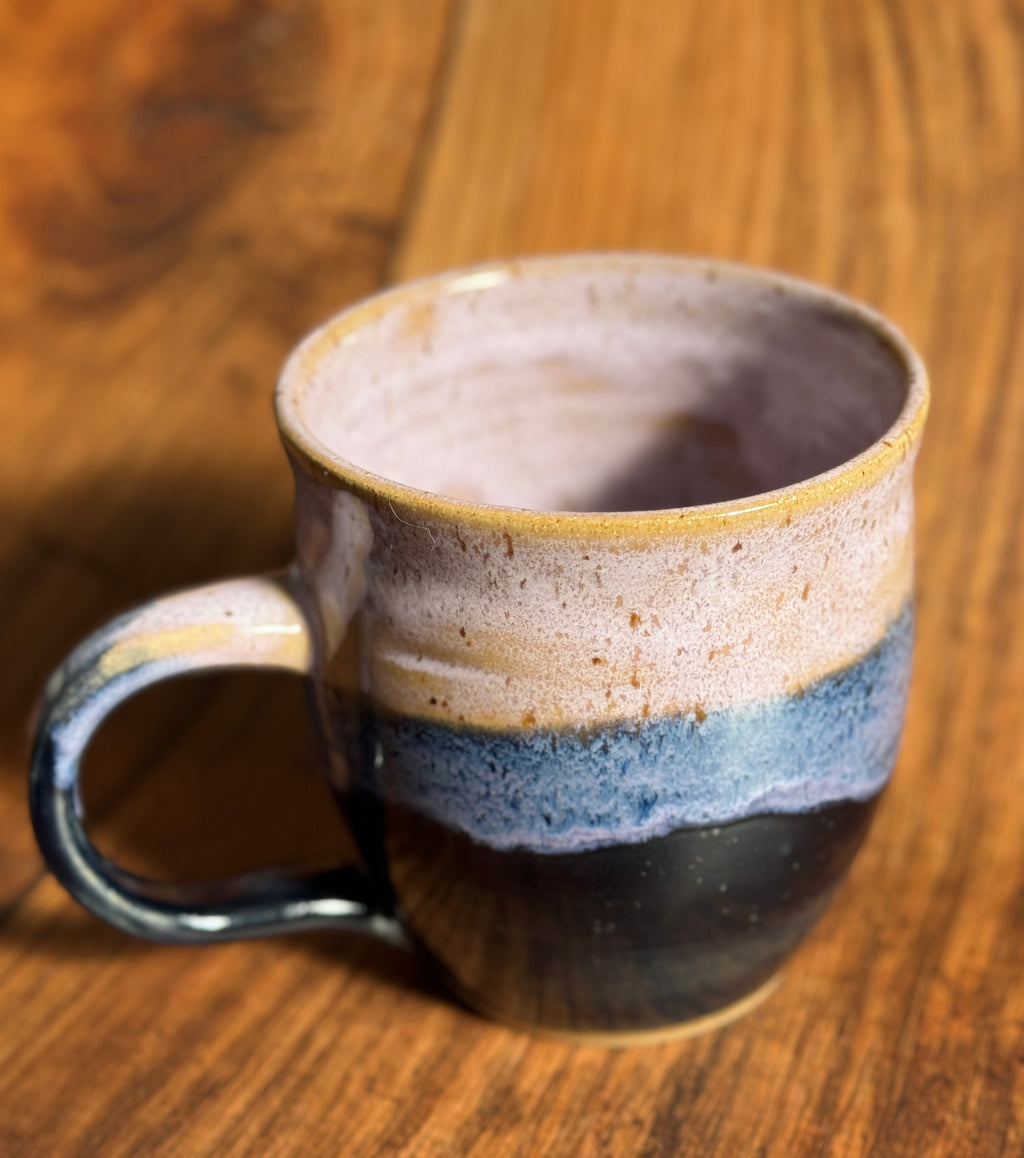 Pink and Black Handmade Ceramic Mug (Reclaimed Clay, Stoneware)