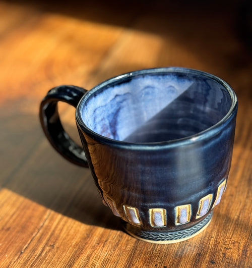Black and Amethyst Purple Handmade Ceramic Mug (Stoneware)
