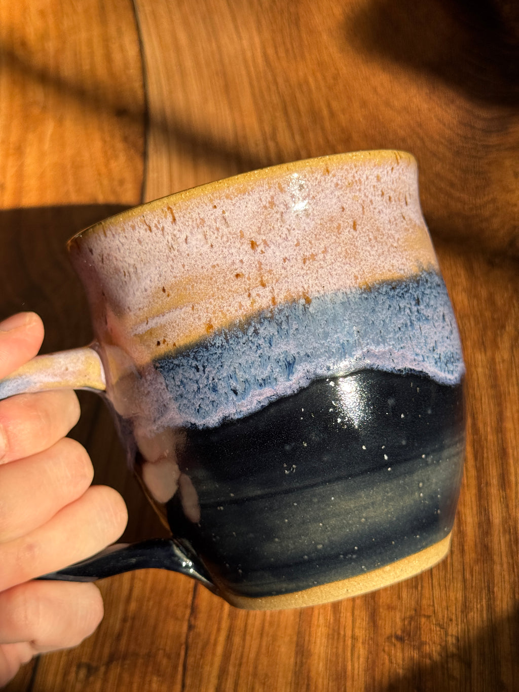 Pink and Black Handmade Ceramic Mug (Reclaimed Clay, Stoneware)