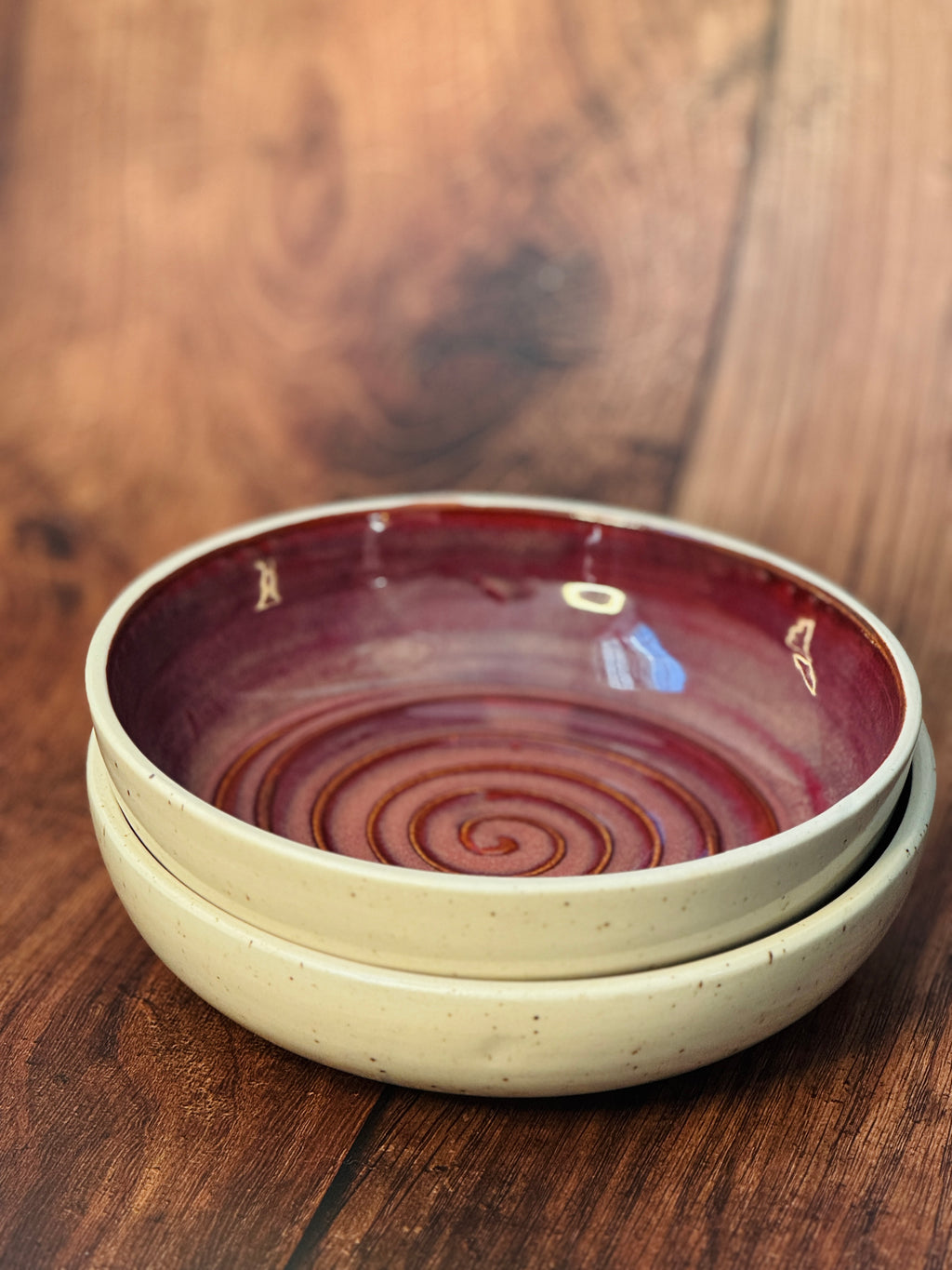 Deep Pink Handmade Dinner Bowls – Set of 2 (Stoneware)
