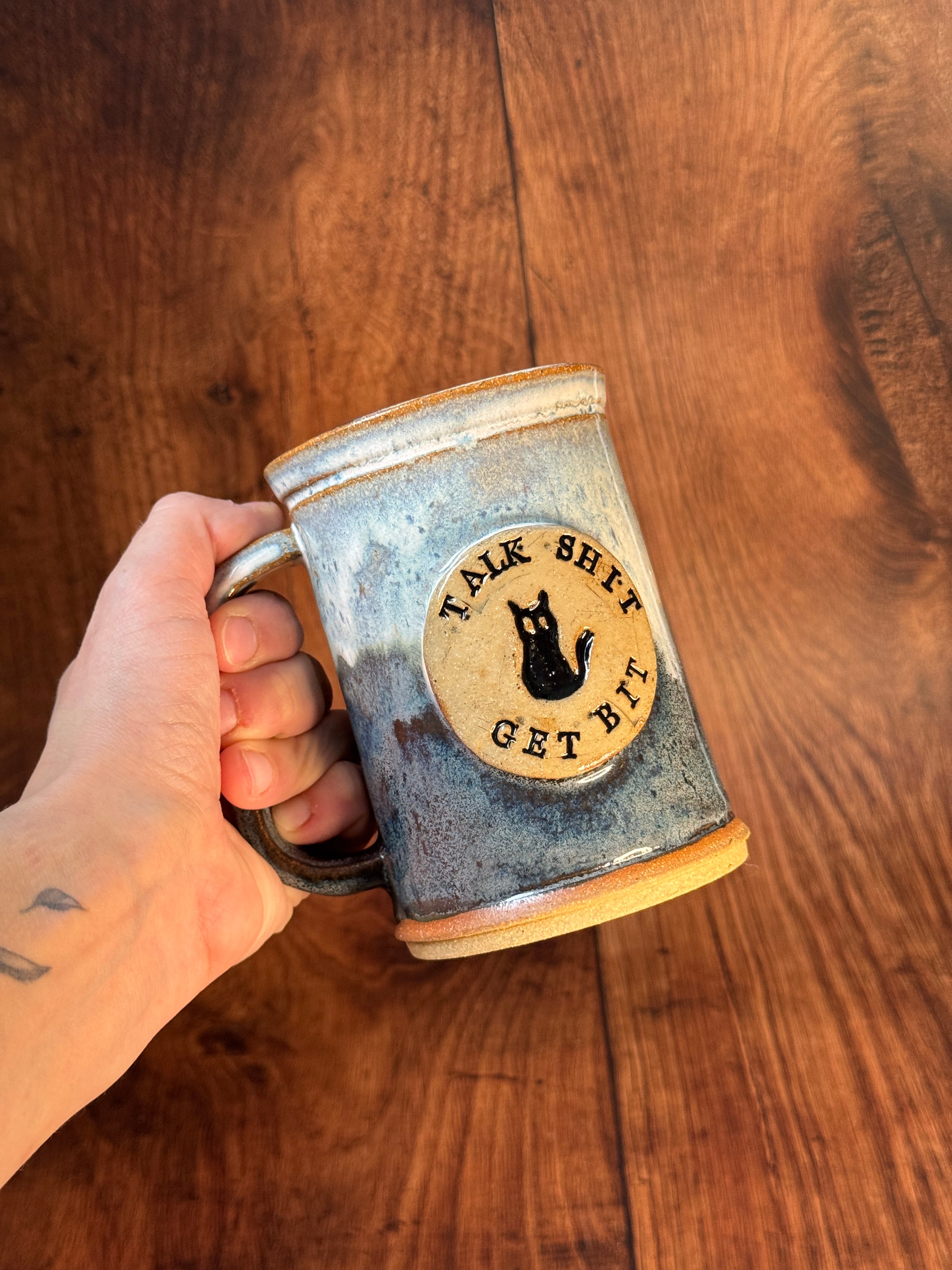 'Talk Shit, Get Bit' Handmade Stein Mug