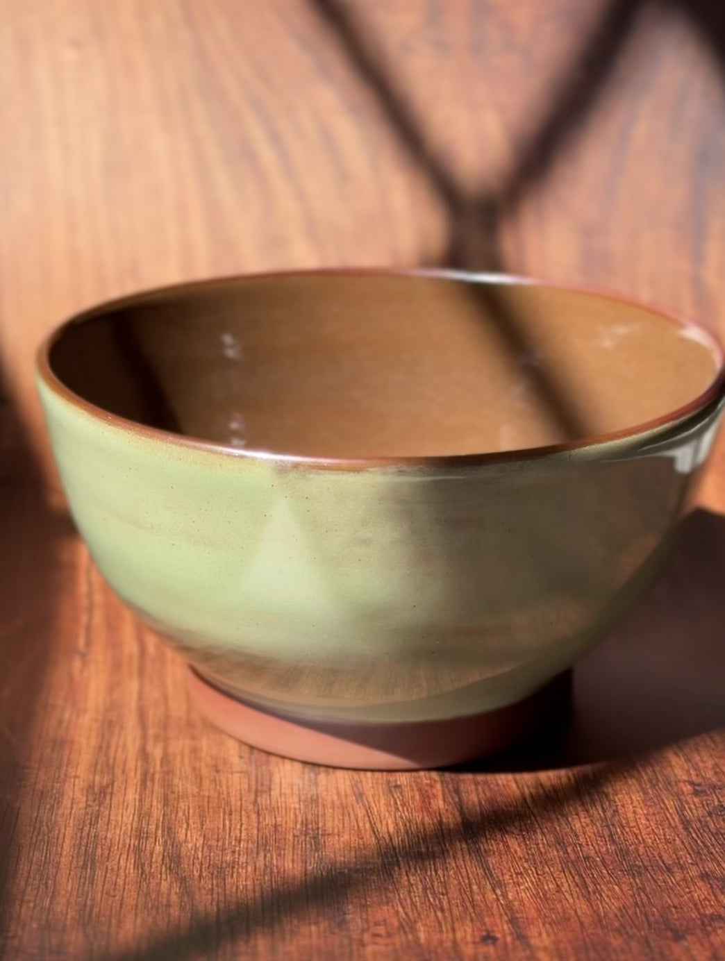 Sage Green Handmade Serving Bowl with Sun Detail (Stoneware)
