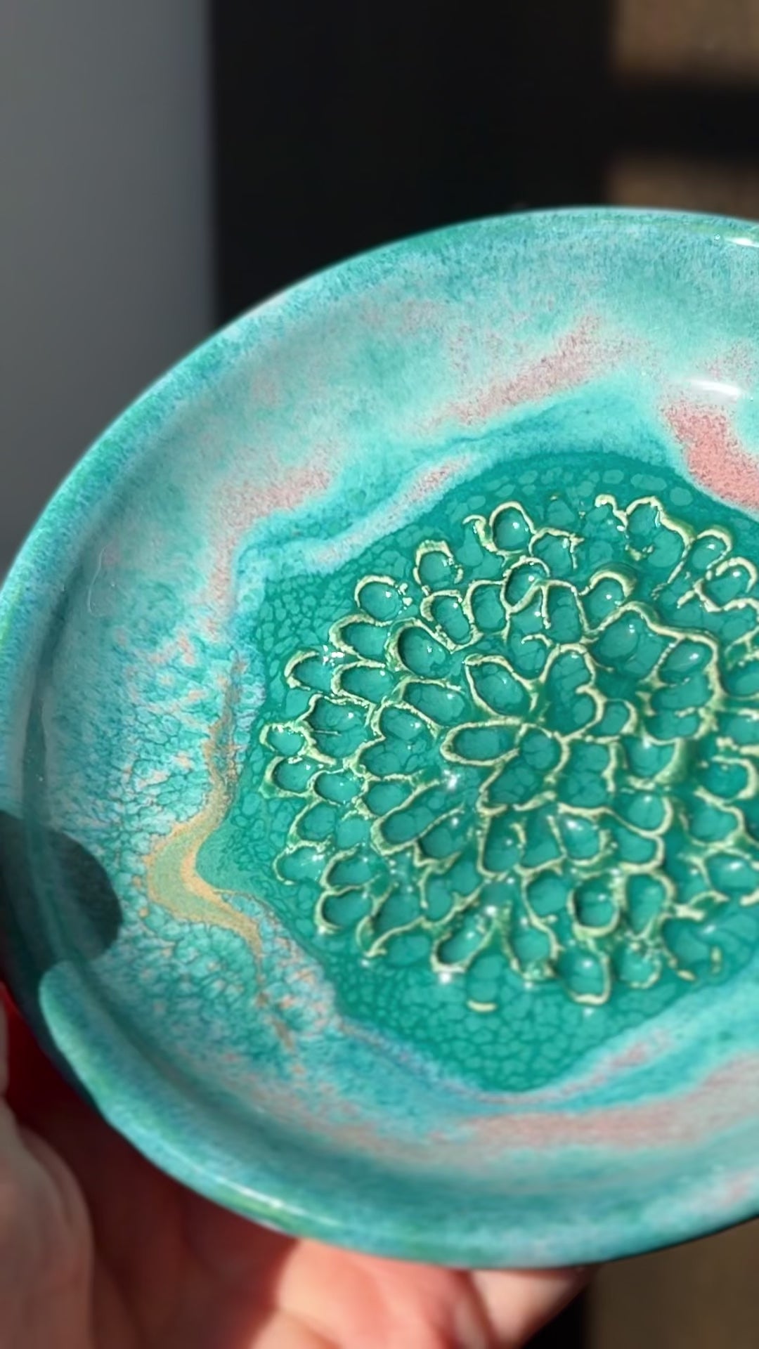 Teal & Pink Handmade Garlic Grater Dish (Stoneware)