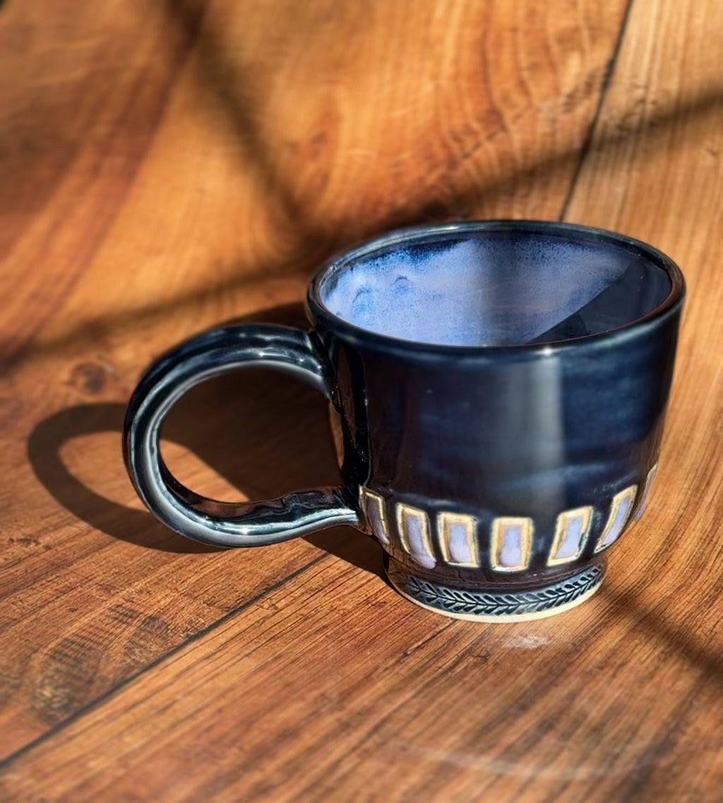 Black and Amethyst Purple Handmade Ceramic Mug (Stoneware)