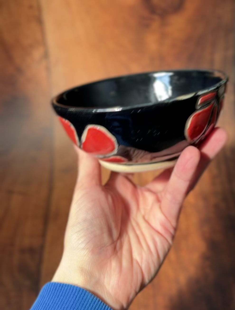 Carved Floral Handmade Ceramic Bowl (Stoneware)