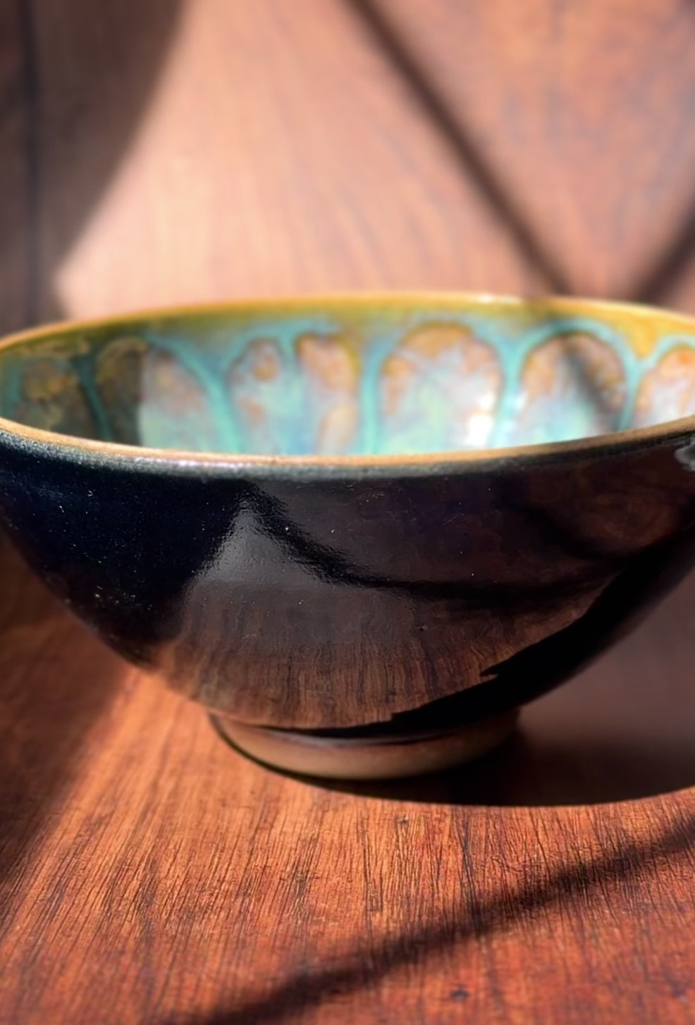 Peacock Glaze Handmade Ceramic Serving Bowl (Stoneware)